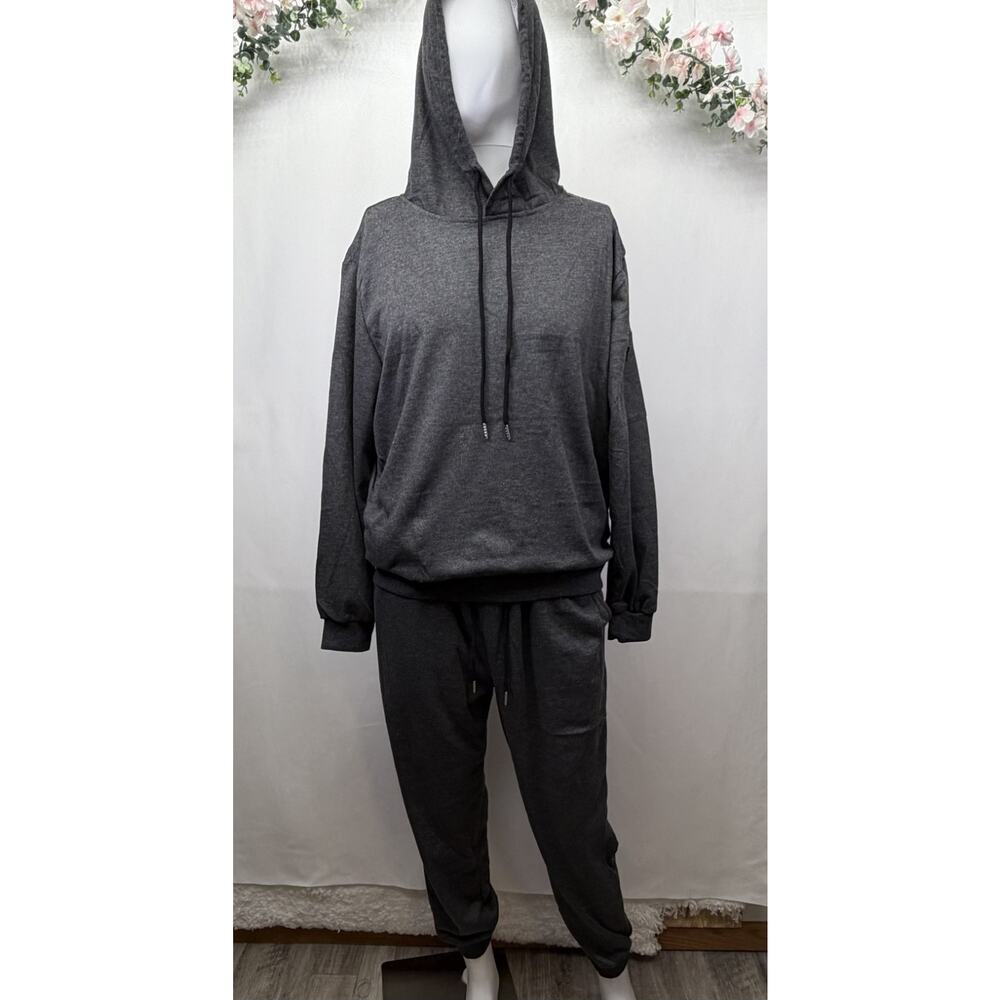 Casual 2-Piece Hooded Jogger Sweat Suit Light Gray Small Activewear